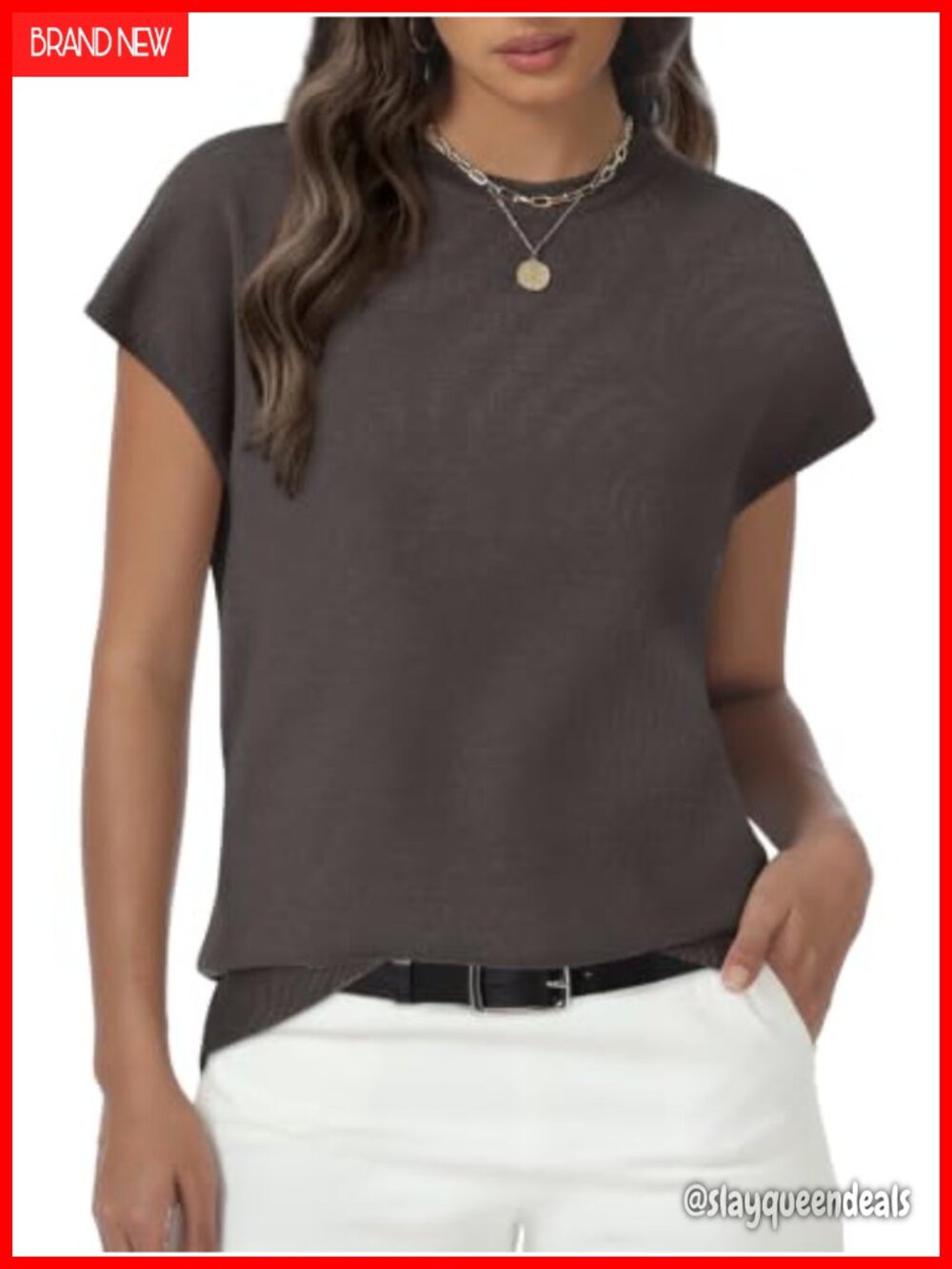 Womens Crew Neck Cap Sleeve Pullover Sweater Summer Casual Top